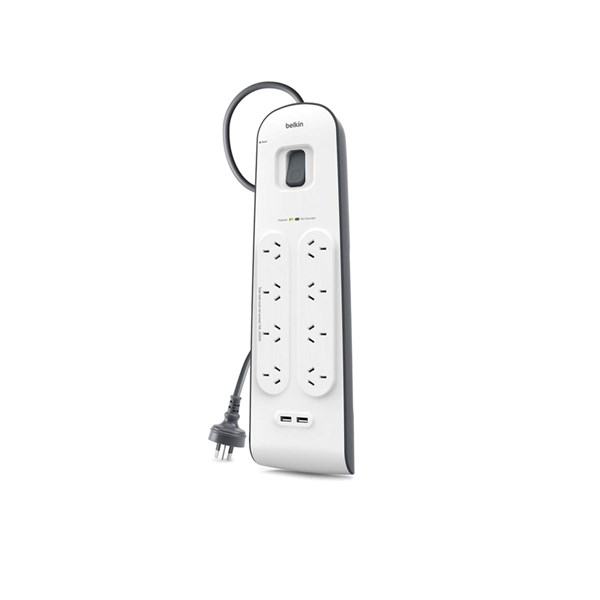 Belkin 8 Outlet Surge Protector with 2M Cord and 2 USB Ports 2.4A
