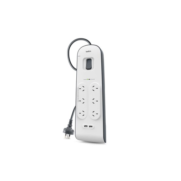 Belkin 6 Outlet Surge Protector with 2M Cord and 2 USB Ports 2.4A