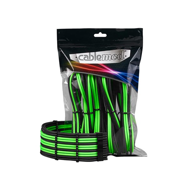 CableMod Pro ModMesh Sleeved 12VHPWR StealthSense Cable Extension Kit - Black + Light Green