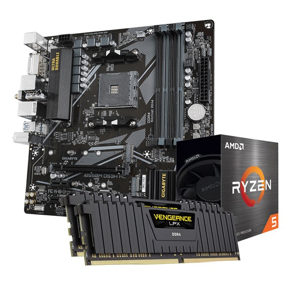 AMD Ryzen 5 5500 Processor + Gigabyte B550M DS3H AC mATX Motherboard + Corsair CMK16GX4M2Z3200C16 16GB DDR4 RAM Combo