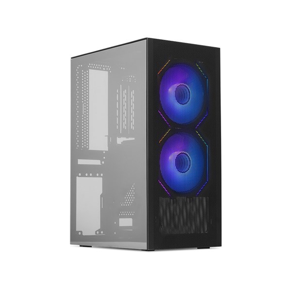 SSUPD Meshlicious Mini ITX Case - Full Mesh - PCIE 4.0 + 2x Sama YF1202 ARGB Infinity Mirror Fans + Mirror Side Panel - Black