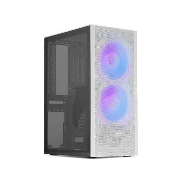 SSUPD Meshlicious Mini ITX Case - Full Mesh - PCIE 4.0 + 2x Sama YF1202 ARGB Infinity Mirror Fans + Mirror Side Panel - White